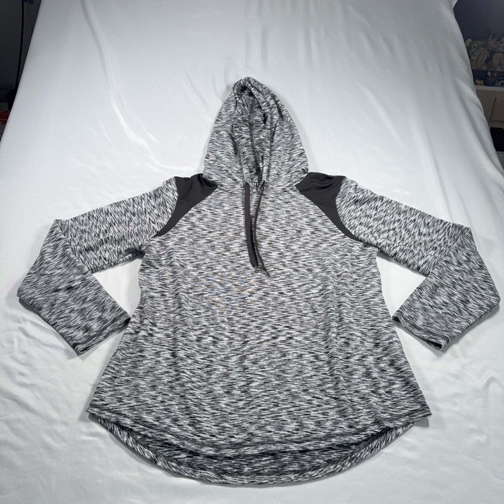 Danskin Now Womens L Black /White Space Dye Athletic Hoodie Qrtr Zip Athleisure